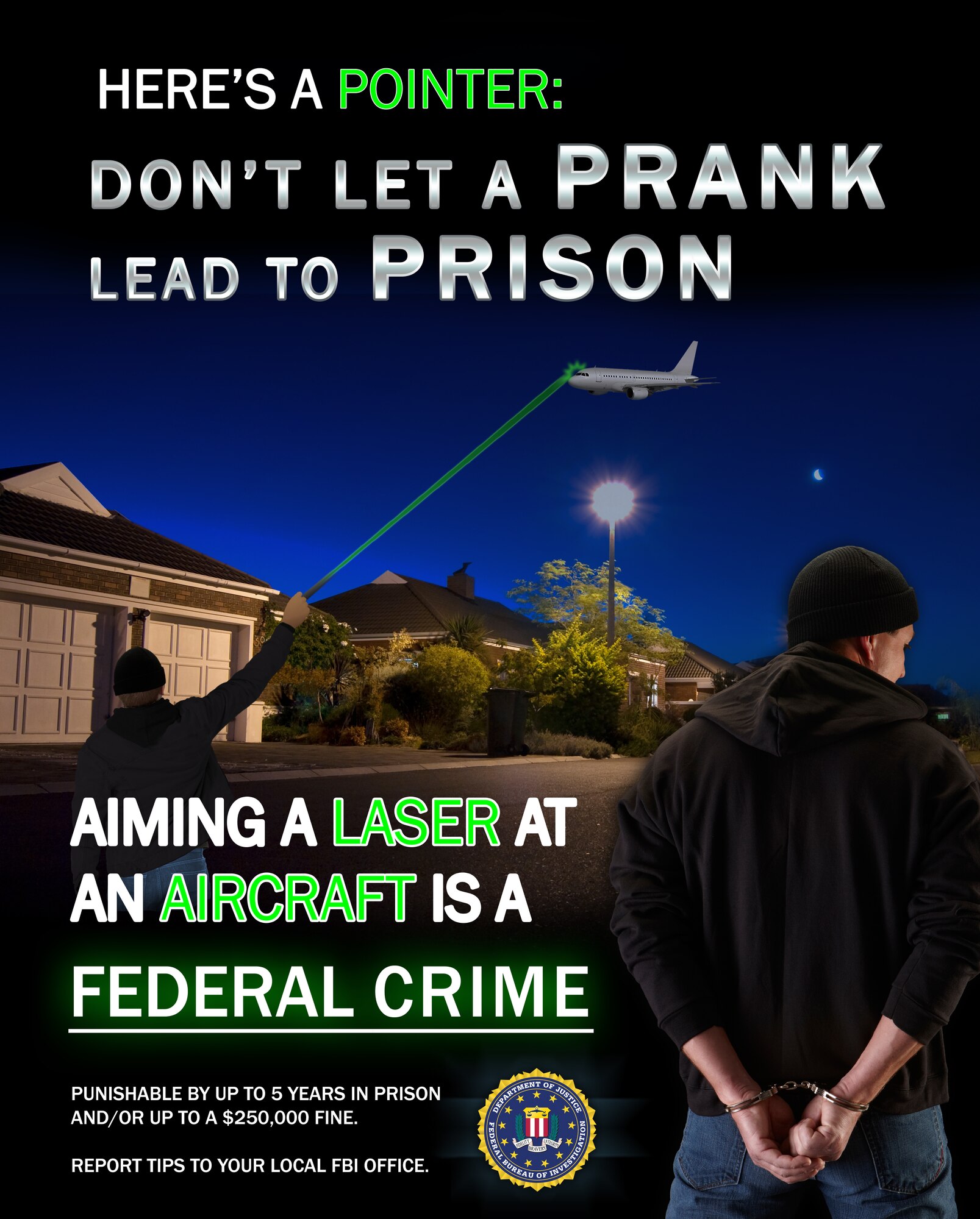 Photo depiction of a laser being pointed at an aircraft in flight.