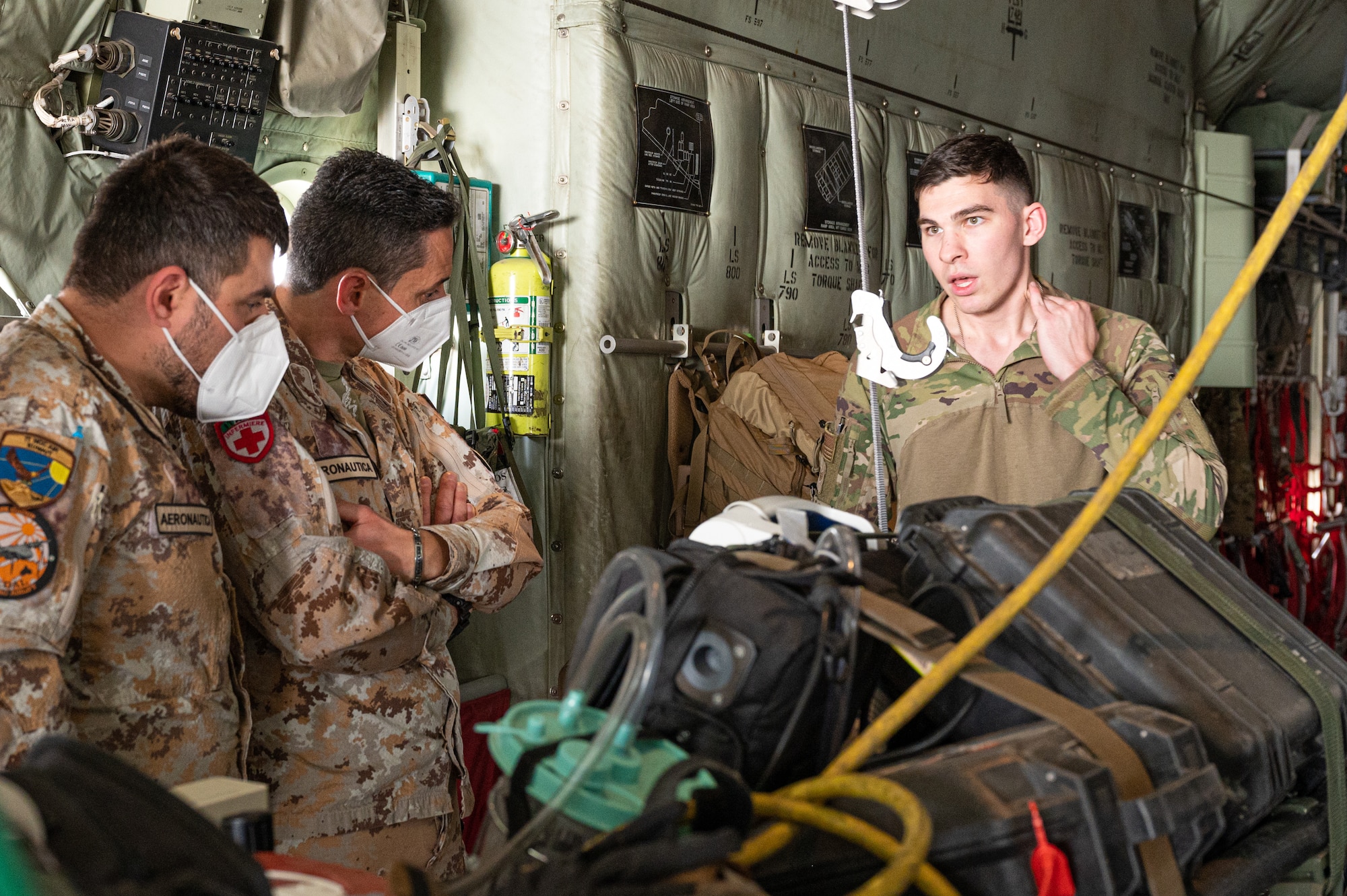 The 405th Expeditionary Aeromedical Evacuation Squadron opened its doors for the Italian Air Force Aeromedical Evacuation counterparts on March 23, 2022, showcasing its capabilities, processes and set up of the C-130 Hercules aircraft for medical evacuations.