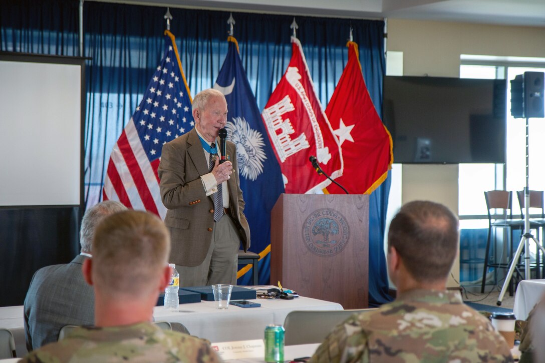 U.S. Marine Corps Maj. Gen. (retired) James Livingston, a Medal Of Honor recipient, was a keynote speaker during the U.S. Army Corps Of Engineers South Atlantic Division's recent military Leadership Development Program.  Charleston District hosted the event.