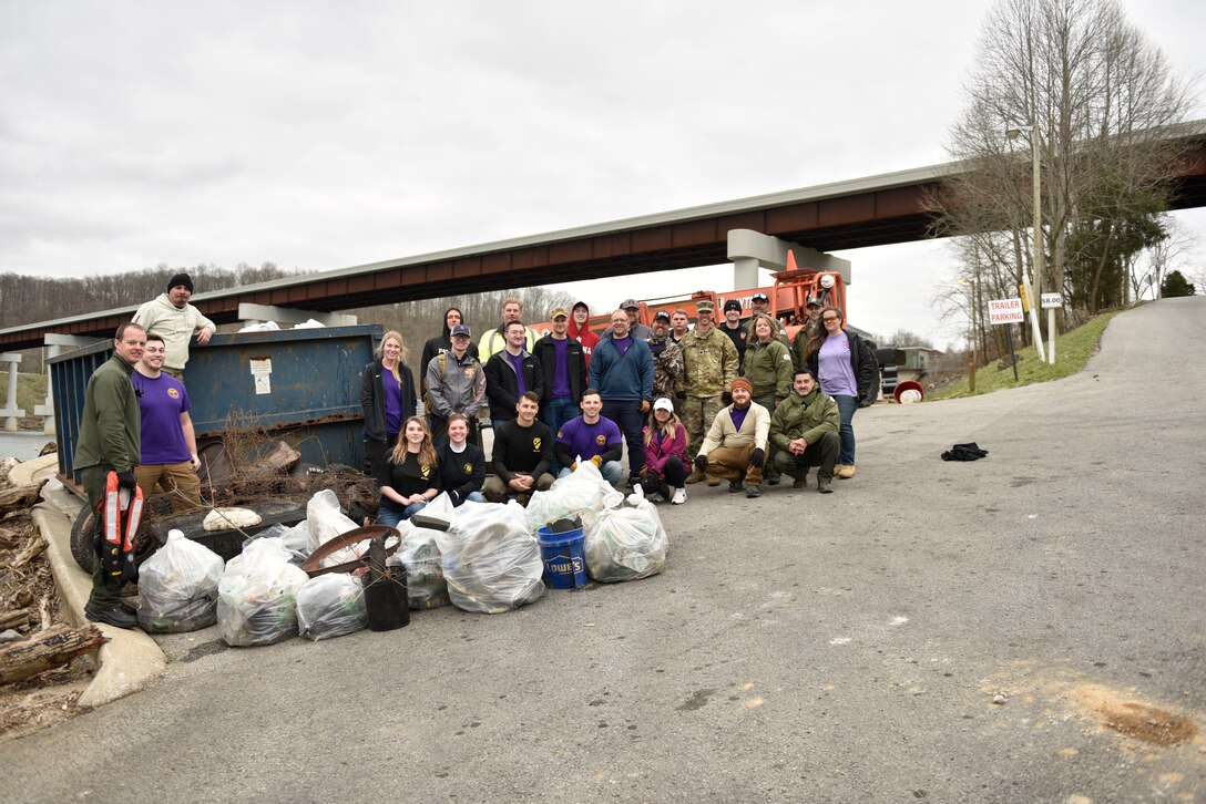 Volunteers from TTU stand together as the cleanup efforts end at Center Hill Lake.  (USACE Photo by HEATHER KING)