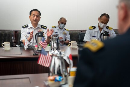 Army Gen. Mark A. Milley, chairman of the Joint Chiefs of Staff, meets with Japan Joint Staff Gen. Koji Kamazaki during a bilateral engagement at Camp Smith, Hawaii, March 29, 2022. (DOD Photo by Navy Chief Petty Officer Carlos M. Vazquez II)