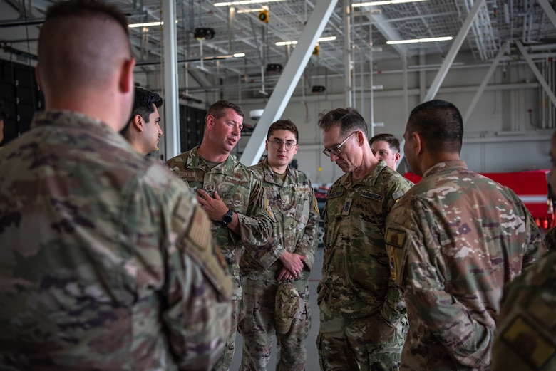Chief Master Sgt. of the Space Force Roger A. Towberman, visits with the Civil Engineer Squadron, Patrick Space Force Base, Fla., March 24, 2022. CMSSF also visited the 45th Medical Group, 45th Military Personnel Flight, the Forge, and many others. (U.S. Space Force photo by Airman 1st Class Dakota Raub)
