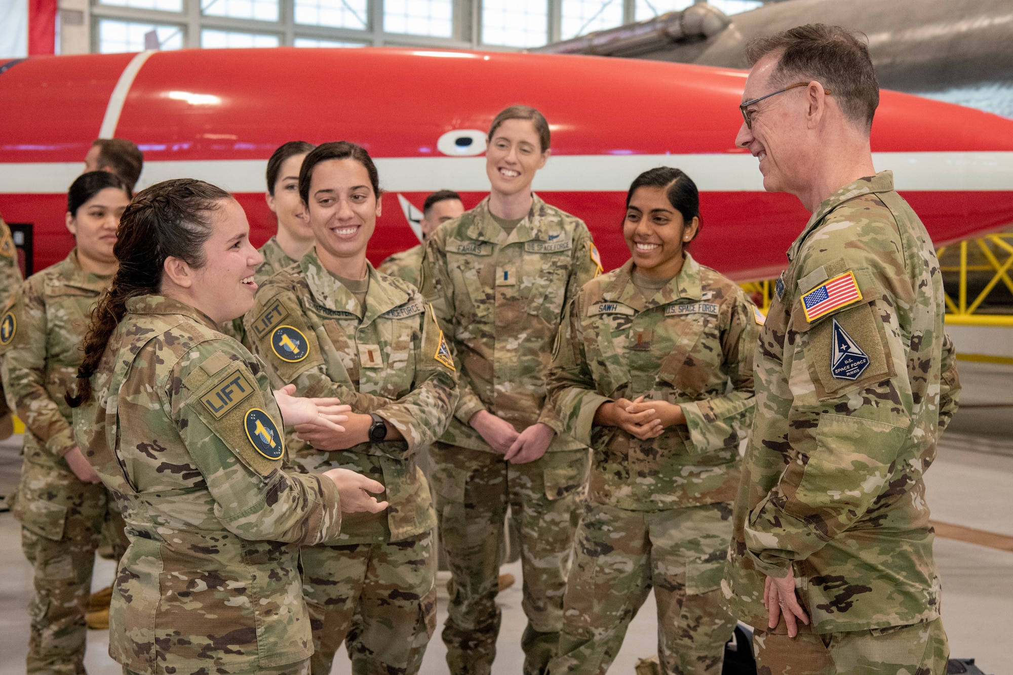 Chief Master Sgt. of the Space Force Roger A. Towberman, speaks to Guardians and Airmen at Cape Canaveral Space Force Station, Fla., March 25, 2022. CMSSF held an all call and visited numerous squadrons around the base. (U.S. Space Force photo by Airman 1st Class Dakota Raub)