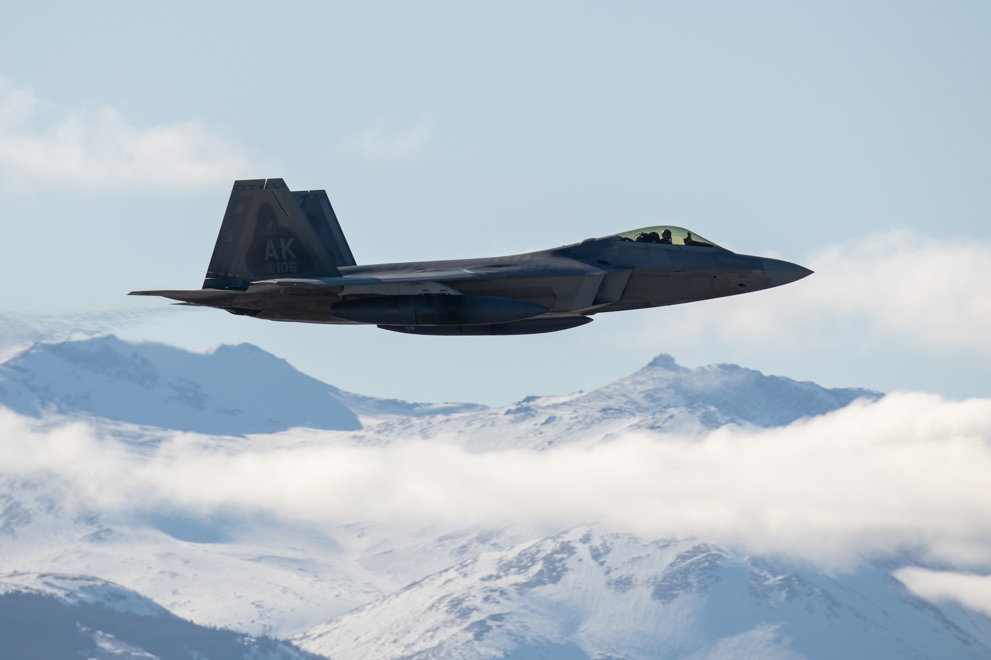 A photo of an F-22 Raptor flying