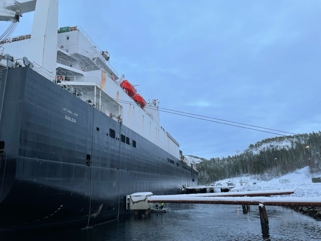 HAMMERNESODDEN, NORWAY (Feb. 12, 2022) – USNS Sisler (T-AKR 311) moors pierside in Hammernesodden, Norway,  to offload vehicles and cargo as part of Exercise Cold Response 22.  The Norwegian-led exercise enhances interoperability among II Marine Expeditionary Force and participating NATO allies’ and partners’ militaries.  As part of Maritime Prepositioning Ships Squadron 2, Sisler strategically places containerized and palletized cargo throughout the globe for all U.S. Armed Services, including the U.S. Marine Corps.  The ship transited from Diego Garcia to support Exercise Cold Response 22.  (Photo by U.S. Navy Chief J. L. Nichols)