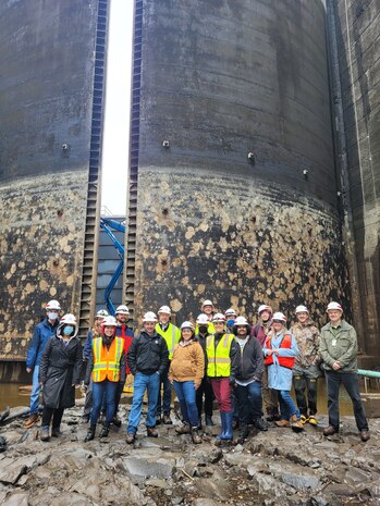 2022 Army Fellows Tour of McNary Dam Dewatered Navigation Lock.