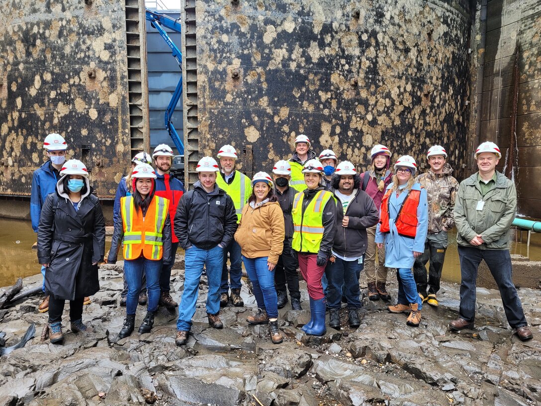 2022 Army Fellows Tour of McNary Dam Dewatered Navigation Lock.