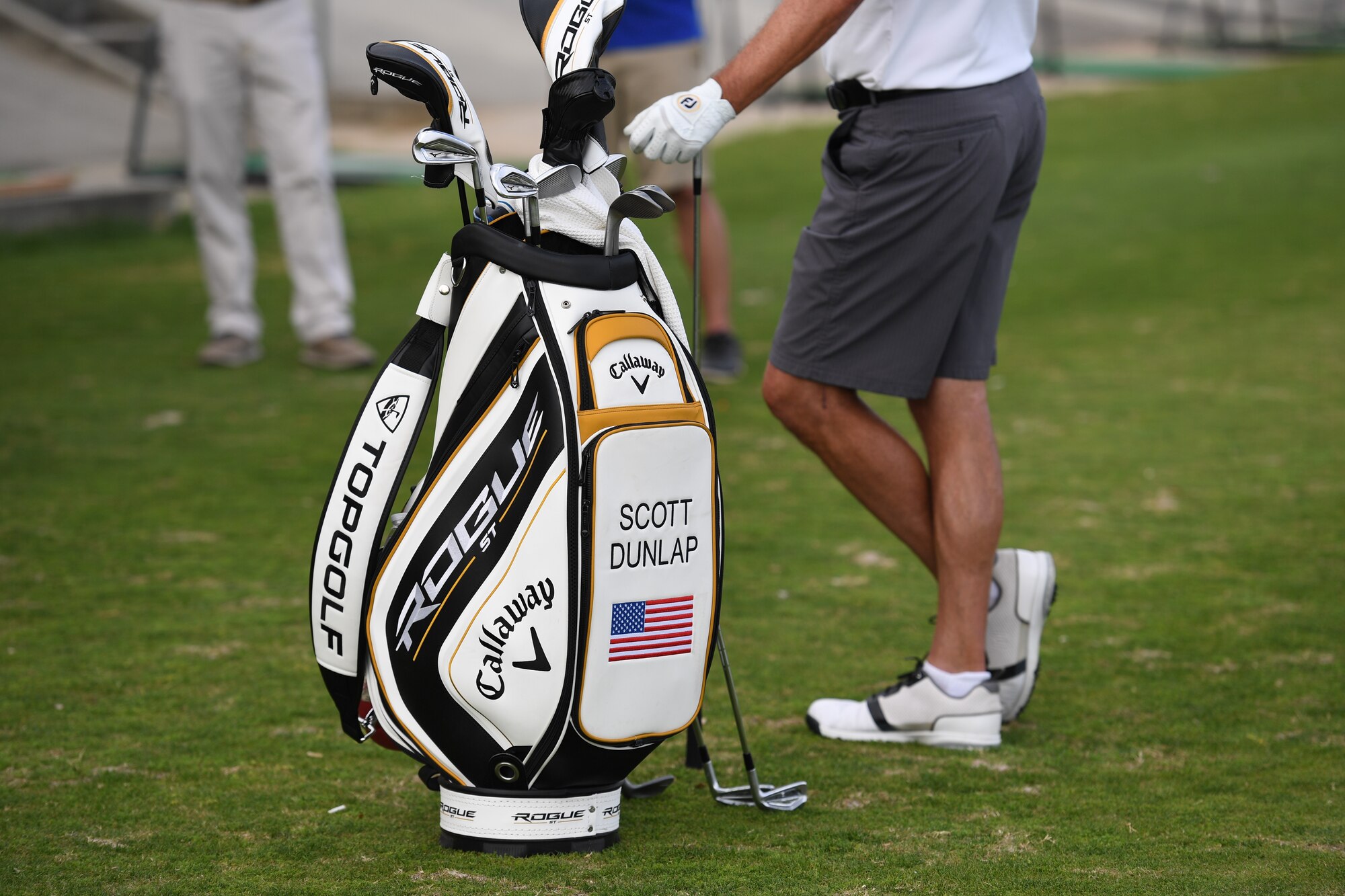 Scott Dunlap, Professional Golfers' Association champion player, provides golfing tips to Keesler personnel during a free clinic at the Bay Breeze Golf Course at Keesler Air Force Base, Mississippi, March 29, 2022. Dunlap is on the coast to compete in the 2022 Rapiscan Systems Classic at Grand Bear Golf Club. (U.S. Air Force photo by Kemberly Groue)