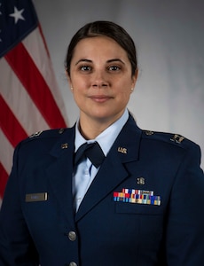 U.S. Air Force Capt. Tandi Bailey, Medical Group health administrator, poses for an official photo at the Battle Creek Air National Guard Base, Michigan, on Nov. 6, 2021.  Bailey is representing the Michigan Air National Guard as the Company Grade Officer of the Year in the regional competition. (Air National Guard photo by: Senior Airman Ryan Bishop)