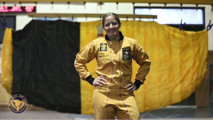 Master Sgt. Jennifer Davidson is the first and only AGR Soldier to hold a position on the U.S. Parachute Team.  Davidson spent 14 years in the Golden Knights, serving on the Women's 4way, 8way, and Demonstration teams.  She continues to serve and make history for future female Reserve Soldiers looking to join the team.