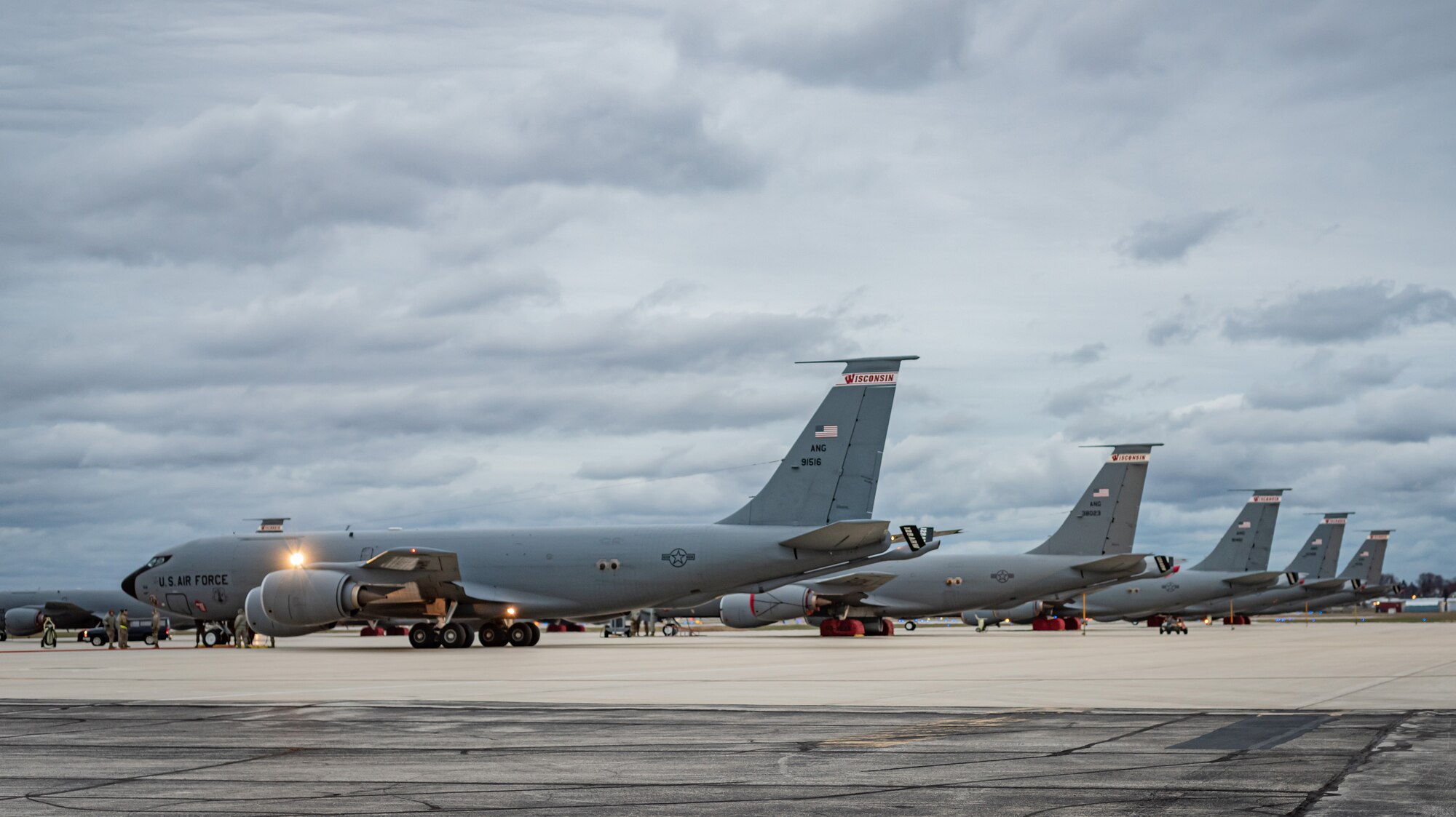 128th Air Refueling Wing KC-135's lined up on the ramp.