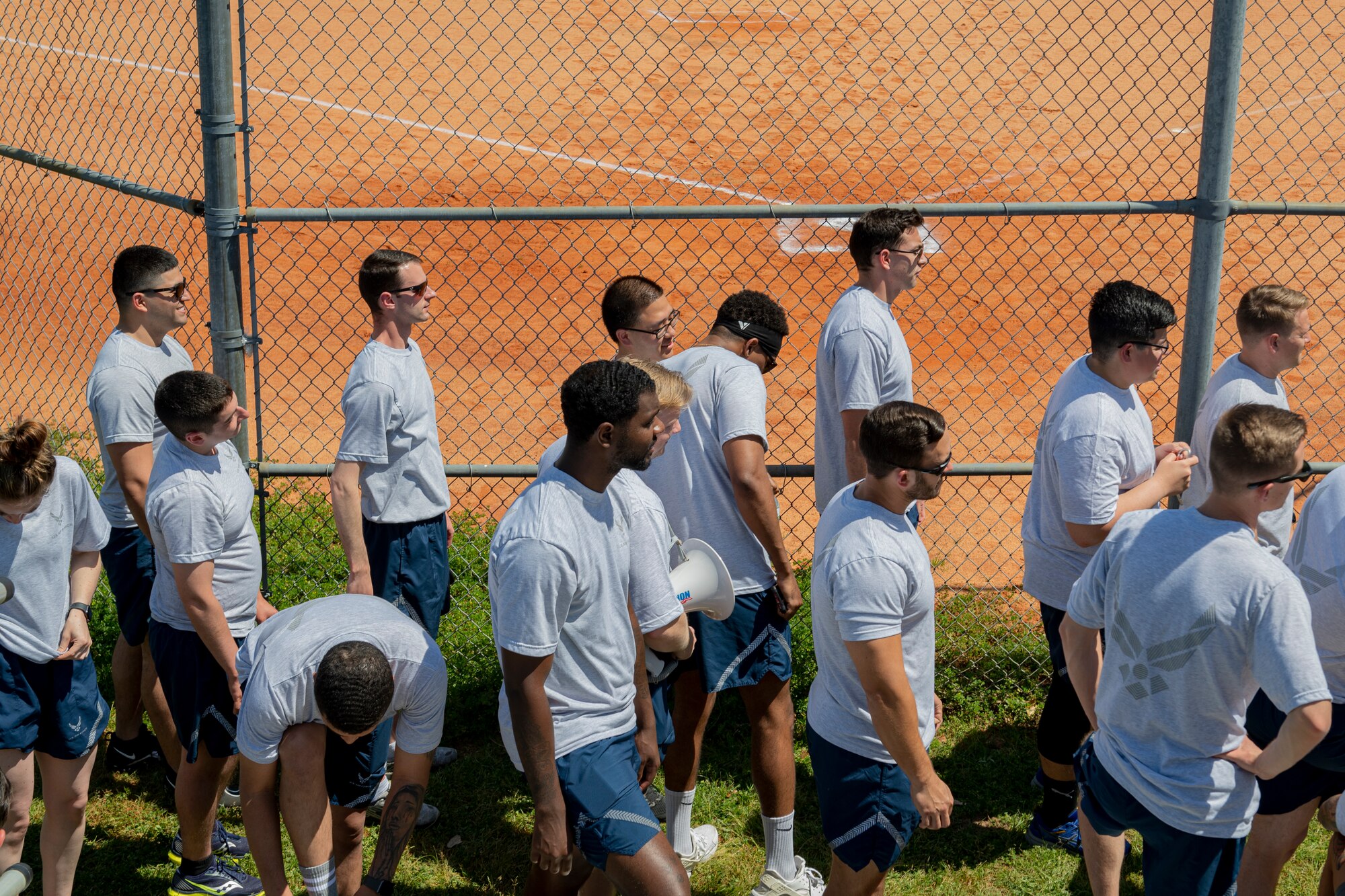 Photo of Airmen preparing for a kickball tournament