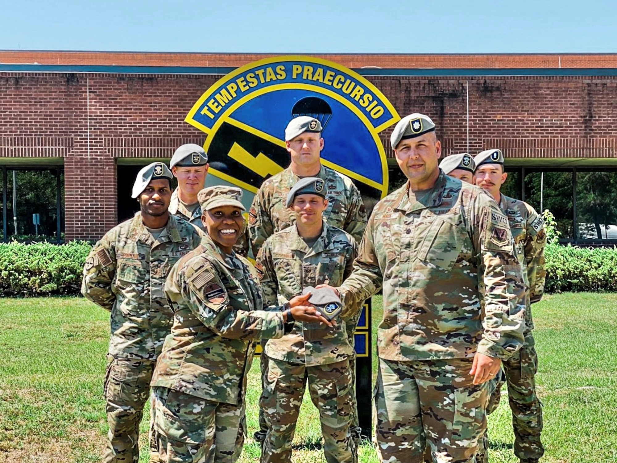 “Senior Airman Shanelle Newman, now Staff Sgt. Shanelle Newman, receives her Grey Beret at the 18th Combat Weather Squadron, Fort Bragg, North Carolina, Apr. 28 2021. Newman is the first African-American female to earn a U.S. Air Force Grey Beret.” (Curtesy photo)