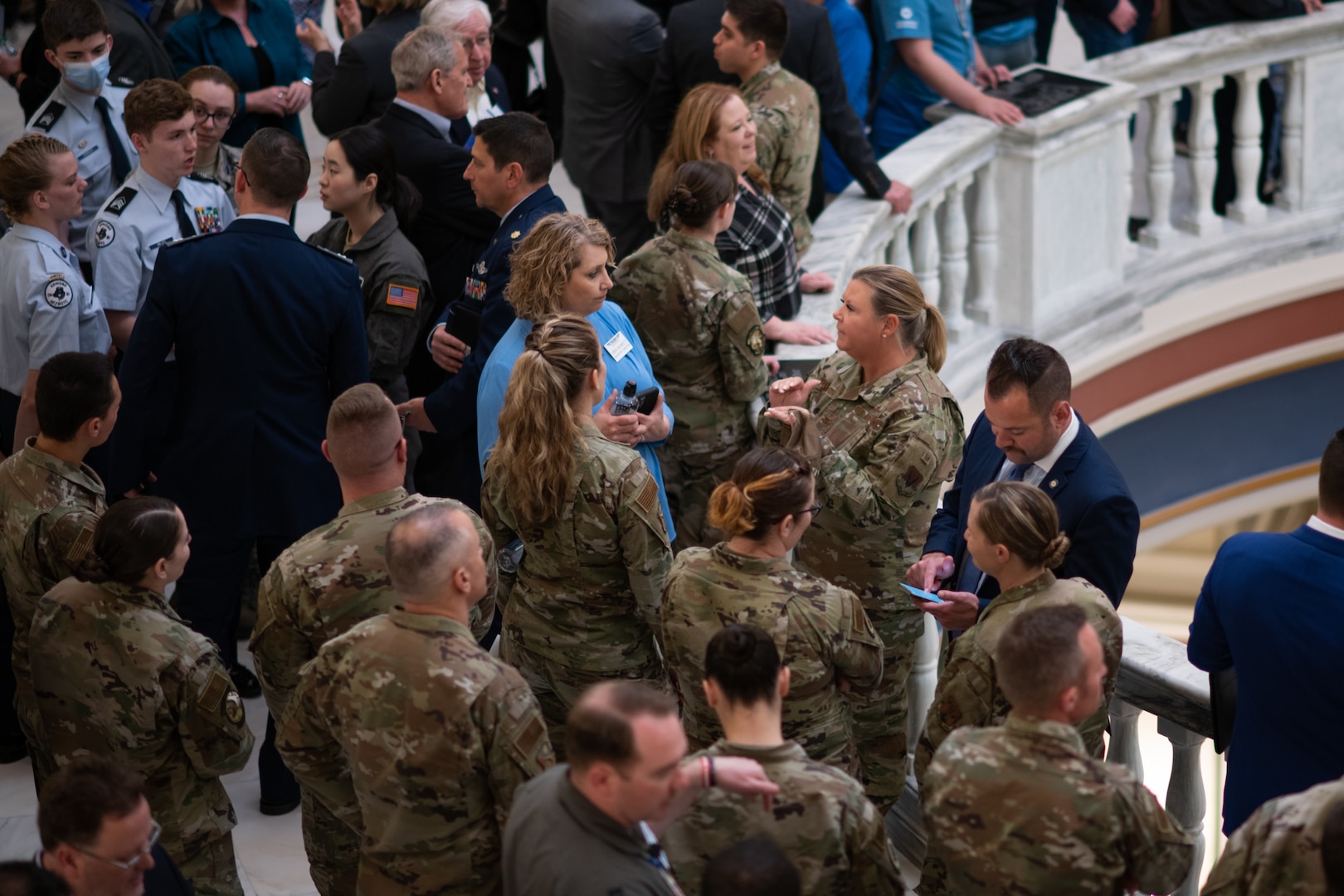 Members of the 138th Fighter Wing participate in AERO Oklahoma at the State Capitol building in Oklahoma City, March 30, 2022. The purpose of the day was to recognize the state’s aviation, aerospace, and defense industry as a vital economic engine for the state and provided a unique opportunity for industry officials to come together and meet with state legislators and other elected officials to show them firsthand how the industry continues to solidify Oklahoma as a worldwide leader in aviation, aerospace, and aerospace and defense. (Oklahoma Air National Guard photo by Tech. Sgt. Rebecca Imwalle)