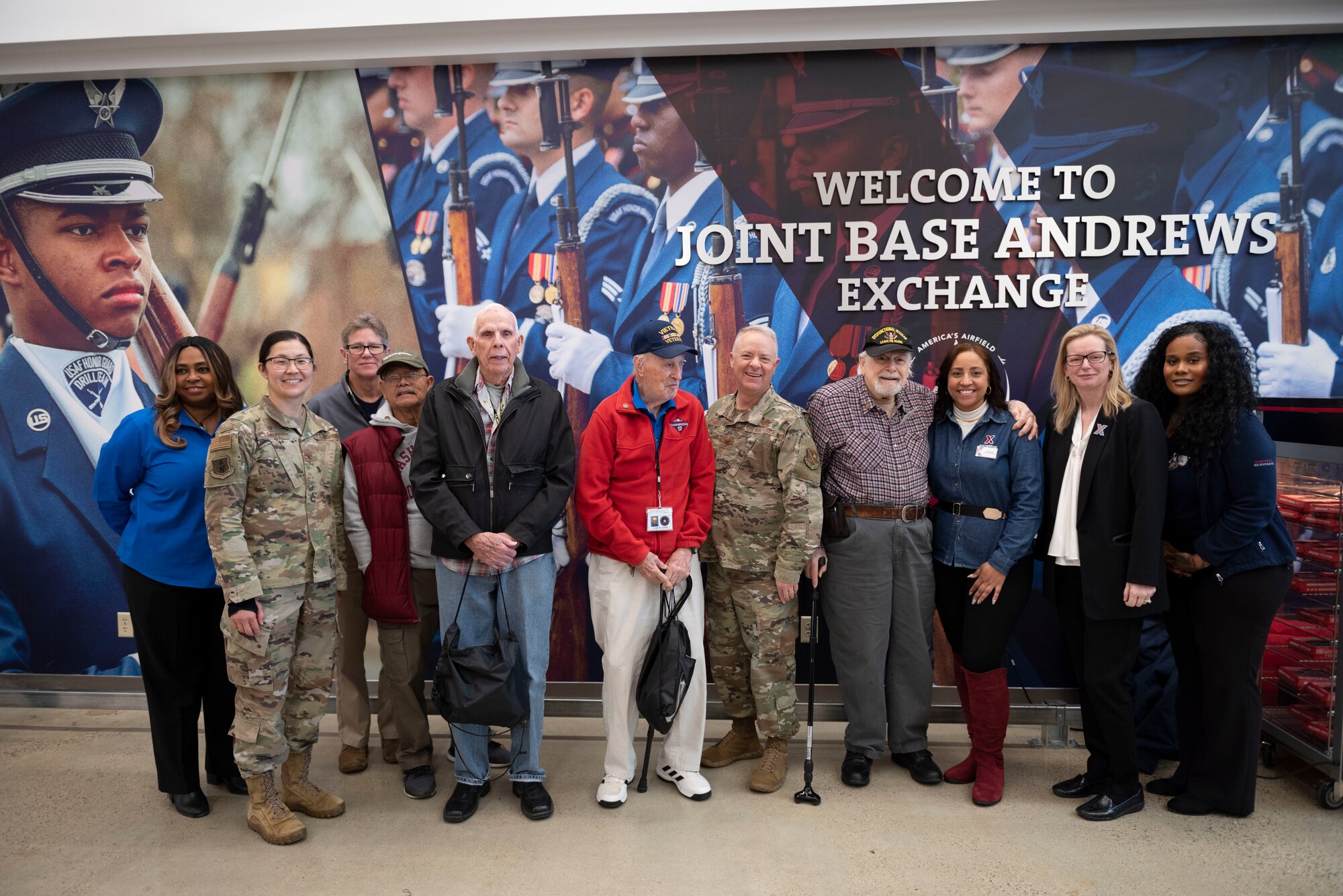 Col. Tyler Schaff, 316th Wing and installation commander, poses for a group photo with Vietnam War veterans on March, 29, 2022 at the Joint Base Andrews, Md.
