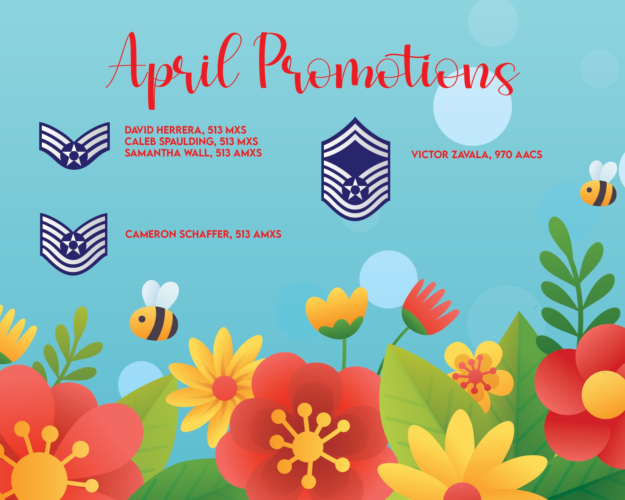 Flowers and names of promotees