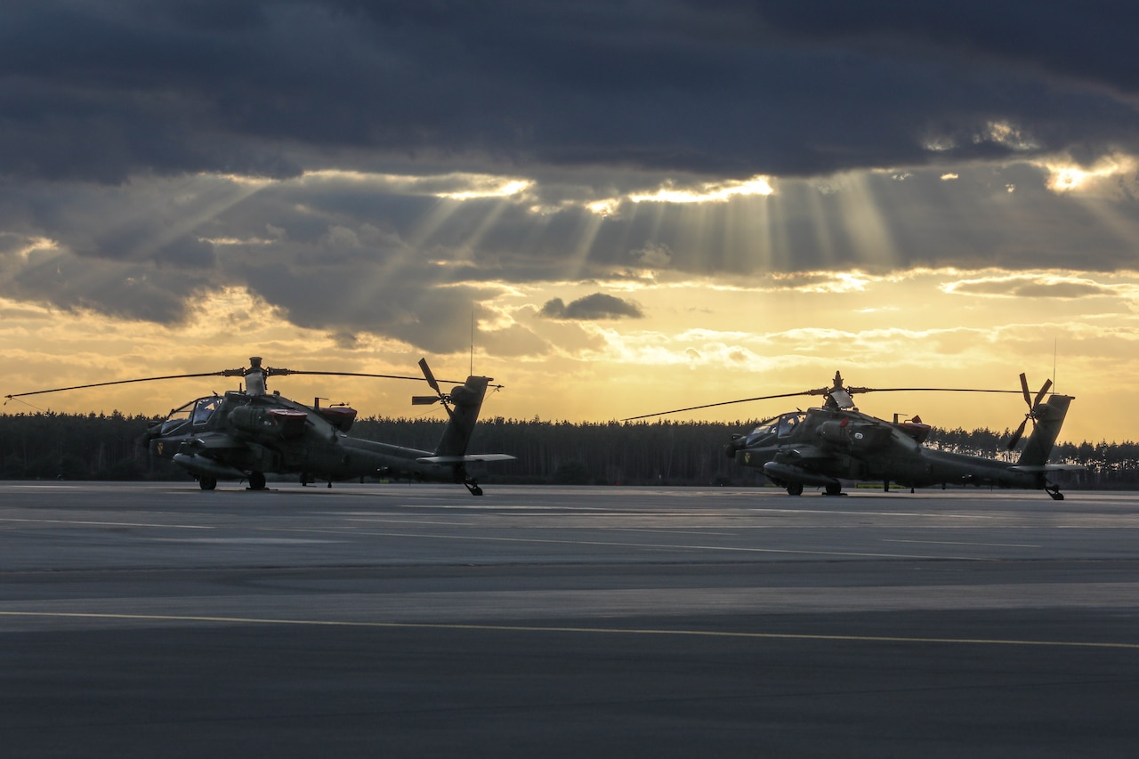 Helos at sunset.