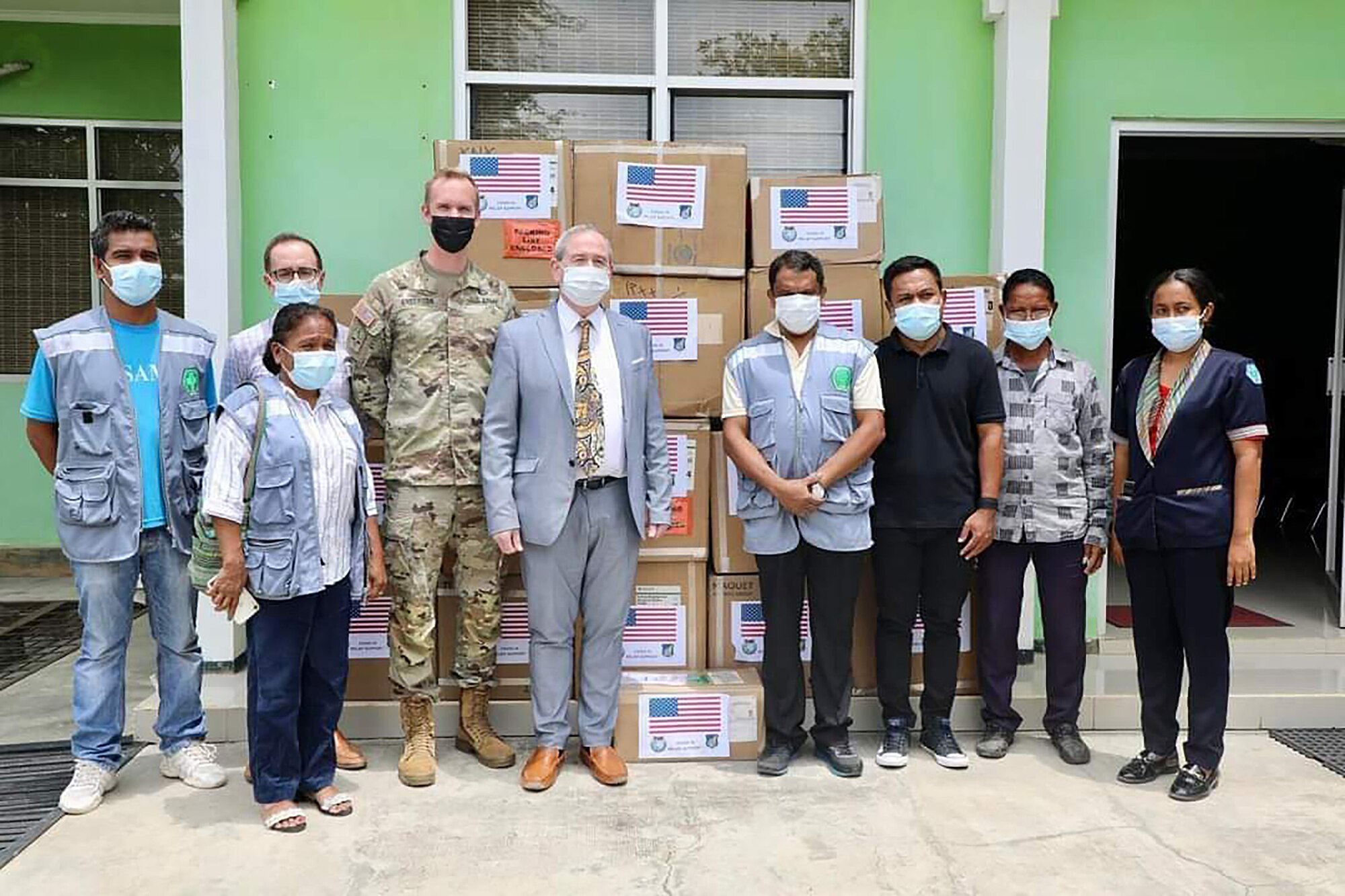 Photo of a group after receiving supplies