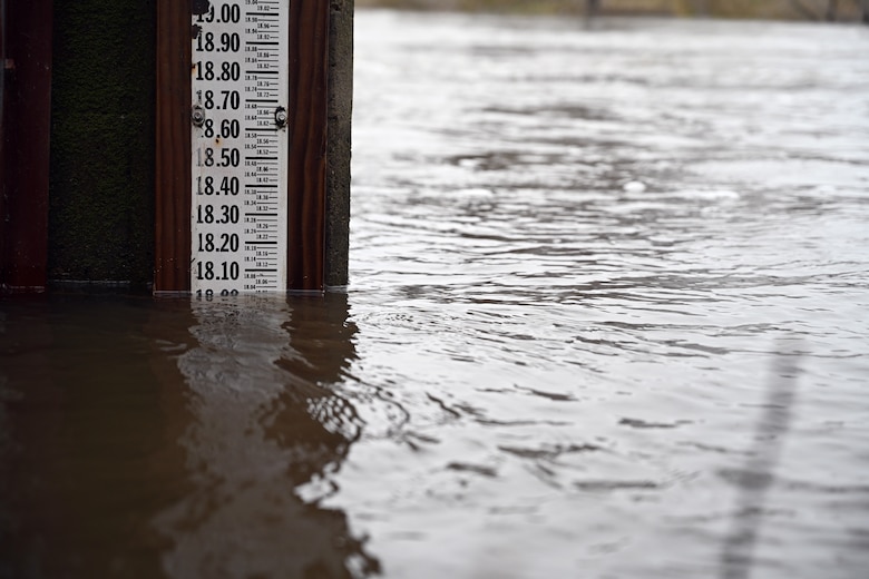 River gage measures water at 18.02 feet