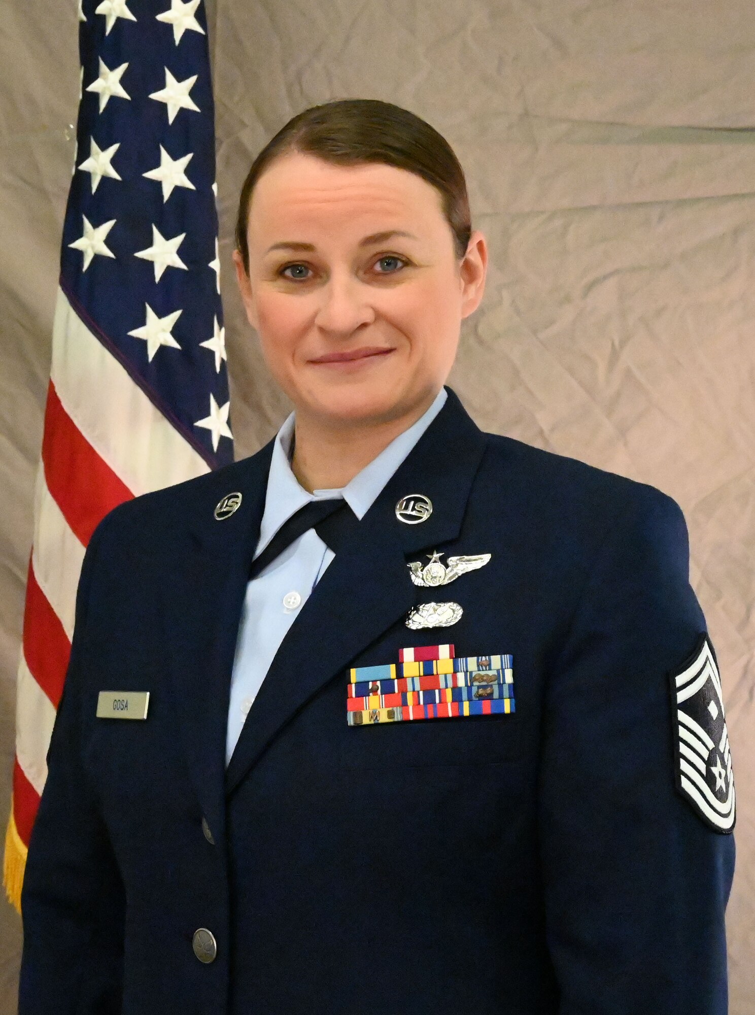 Senior Master Sgt. Andrea Gosa is the first sergeant for the 477th Fighter Group staff, 477th Force Support Squadron, 477th Operation Support Flight, and 477th Aerospace Medical Flight.
