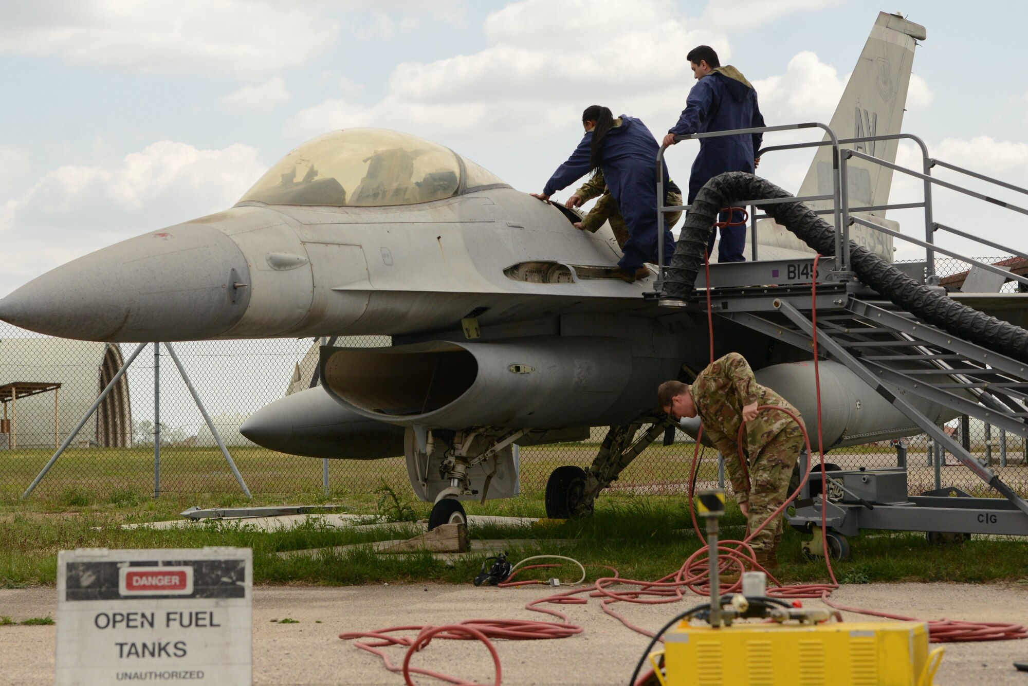 Airmen from the 31st Fighter Wing begin an annual fuel tank extraction exercise