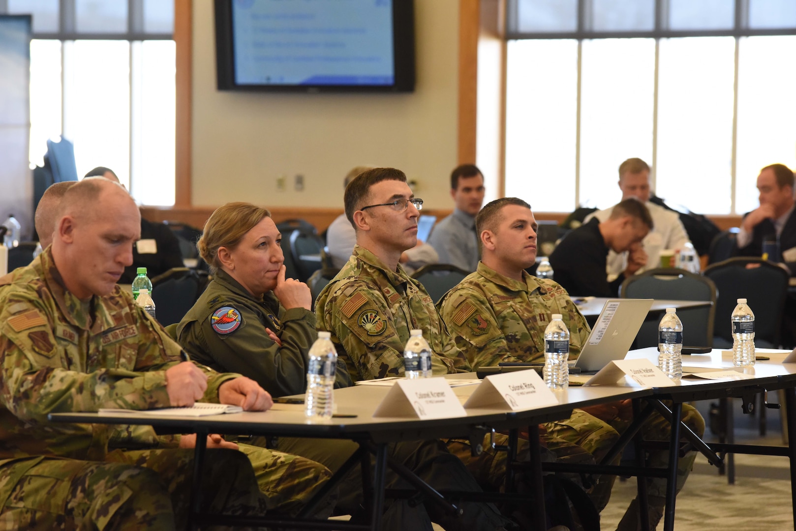 Michigan Air National Guard leaders from various units attend a Michigan Air National Guard and Kelly Johnson Joint All-Domain Innovation Center Pitch Day, where Guard members proposed solutions to problems, Selfridge Air National Guard Base, Michigan, April 14, 2022.