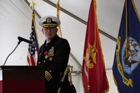 IMAGE: Outgoing Naval Surface Warfare Center Dahlgren Division Commanding Officer Capt. Stephen “Casey” Plew delivers his remarks during the change of command ceremony, April 29.