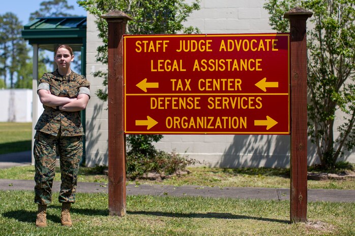 U.S. Marine Corps Cpl. Stephanie E. Grundmann, a legal chief with Headquarters and Headquarters Squadron, poses for a photo on Marine Corps Air Station (MCAS) New River in Jacksonville, North Carolina, April 20, 2022. Grundmann, the recipient of the MCAS New River Go-Getter of the month award, enlisted into the Marine Corps in Aug. 2018 from Cresco, Pennsylvania. (U.S. Marine Corps photo by Lance Cpl. Alexis Sanchez)
