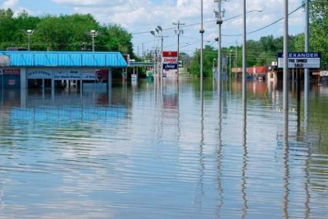 A flooded street in downtown Franklin, TN during May 2010 high water event.