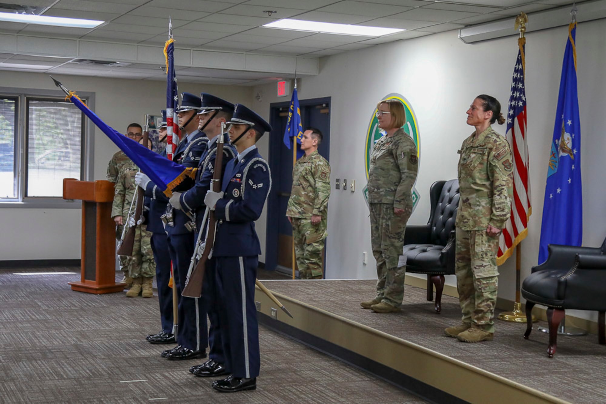 Honor Guard presents colors during ceremony.