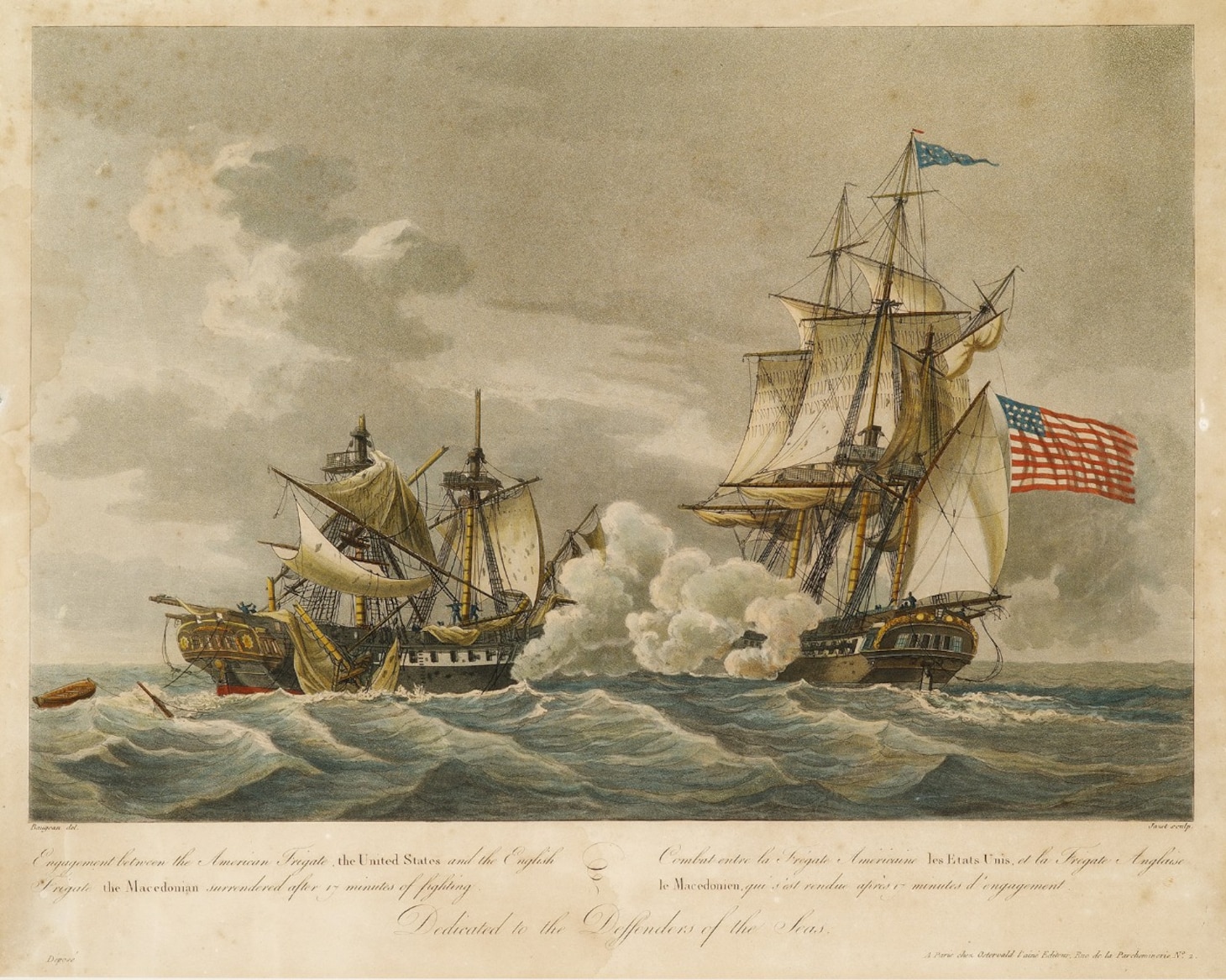 Engagement between the American Frigate United States and the English Frigate Macedonian Surrendered after 17 Minutes of Fighting