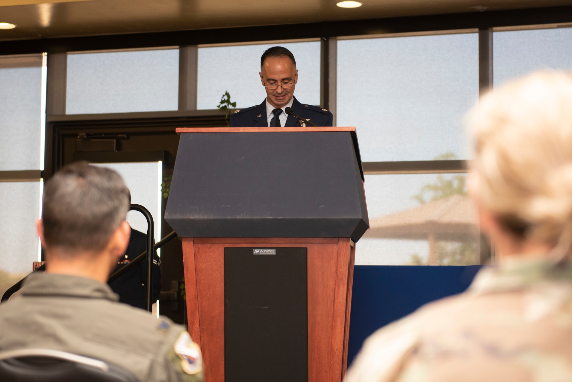 Lt. Col. Jack Vilardi, former 49th Medical Support Squadron commander, speaks during the 49th MDSS inactivation ceremony in Club Holloman, April 29, 2022 on Holloman Air Force Base, New Mexico.