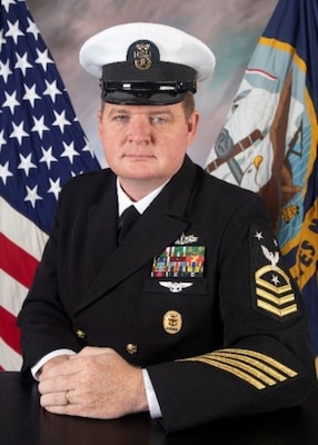 Official studio portrait of Command Master Chief Stephen J. Bronder, Command Master Chief, Naval Beach Group TWO