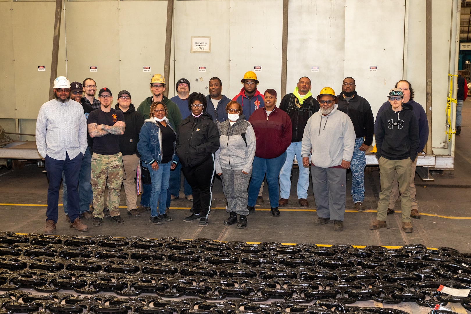 Norfolk Naval Shipyard's (NNSY) Forgers (Shop 11F), Painters (Shop 71), and Riggers (Shop 72) work together to inspect and overhaul all anchor chain operations for the shipyard and the Navy.