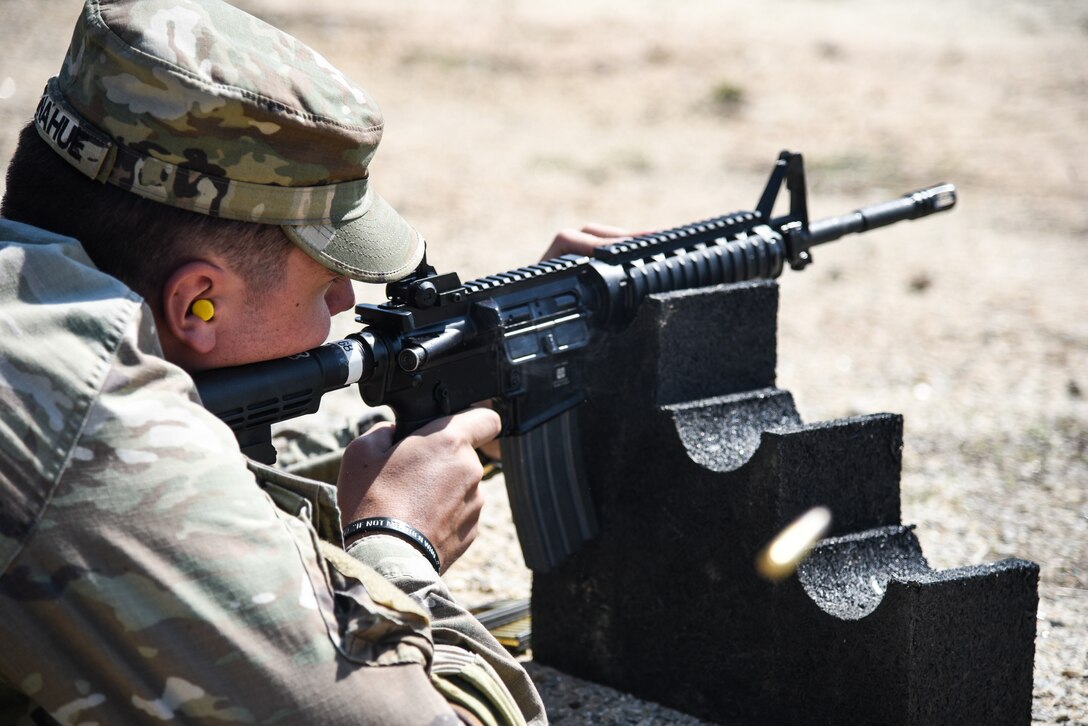 Cadets enrolled in the Virginia Army National Guard’s Simultaneous Membership Program conduct training during a three-day field training exercise held April 22-24, 2022, at Fort Pickett, Virginia. Over the course of the weekend, the cadets zeroed on the M4 carbine, and focused on basic warrior tasks and battle drills. Approximately 70 cadets from universities across the state participated in the event, which was supported by around 15 Soldiers assigned to the Virginia Army National Guard’s Recruiting and Retention Battalion. (U.S. Army National Guard photo by Sgt. 1st Class Terra C. Gatti)