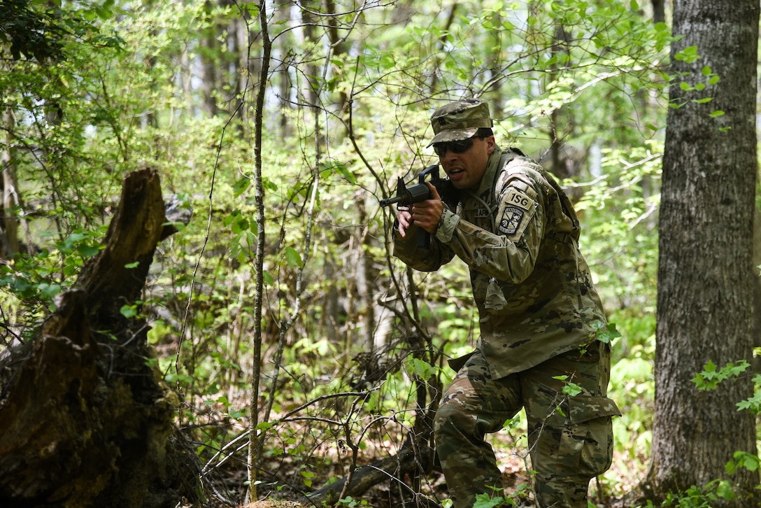 Cadets enrolled in the Virginia Army National Guard’s Simultaneous Membership Program conduct training during a three-day field training exercise held April 22-24, 2022, at Fort Pickett, Virginia. Over the course of the weekend, the cadets zeroed on the M4 carbine, and focused on basic warrior tasks and battle drills. Approximately 70 cadets from universities across the state participated in the event, which was supported by around 15 Soldiers assigned to the Virginia Army National Guard’s Recruiting and Retention Battalion. (U.S. Army National Guard photo by Sgt. 1st Class Terra C. Gatti)