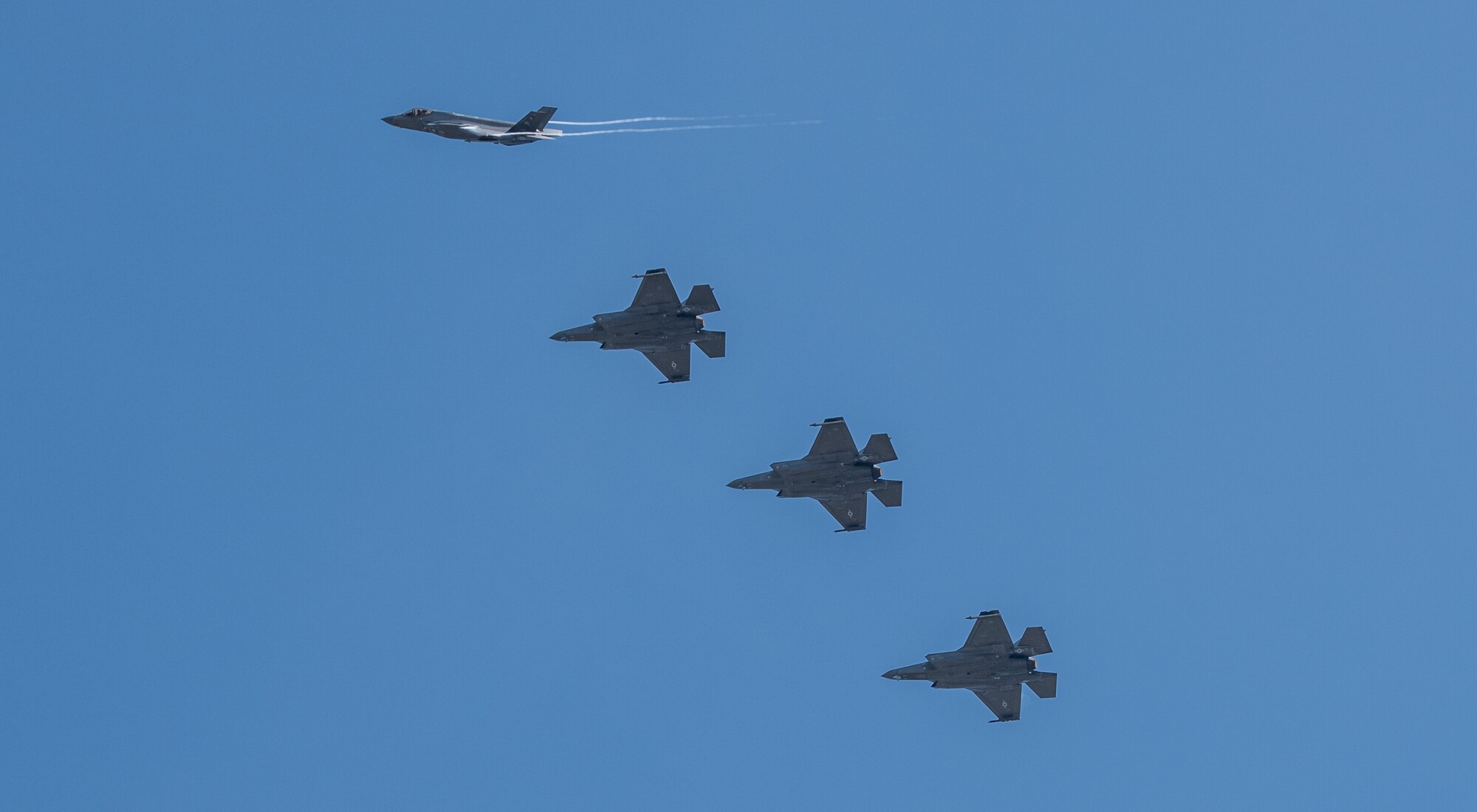 Four F-35A Lightning IIs from Hill Air Force Base, Utah, take flight during Sentry Savannah in Georgia. The 419th Fighter Wing at Hill AFB sent Air Force reservists and F-35s to support the Air National Guard’s largest fourth- and fifth-generation fighter aircraft exercise.