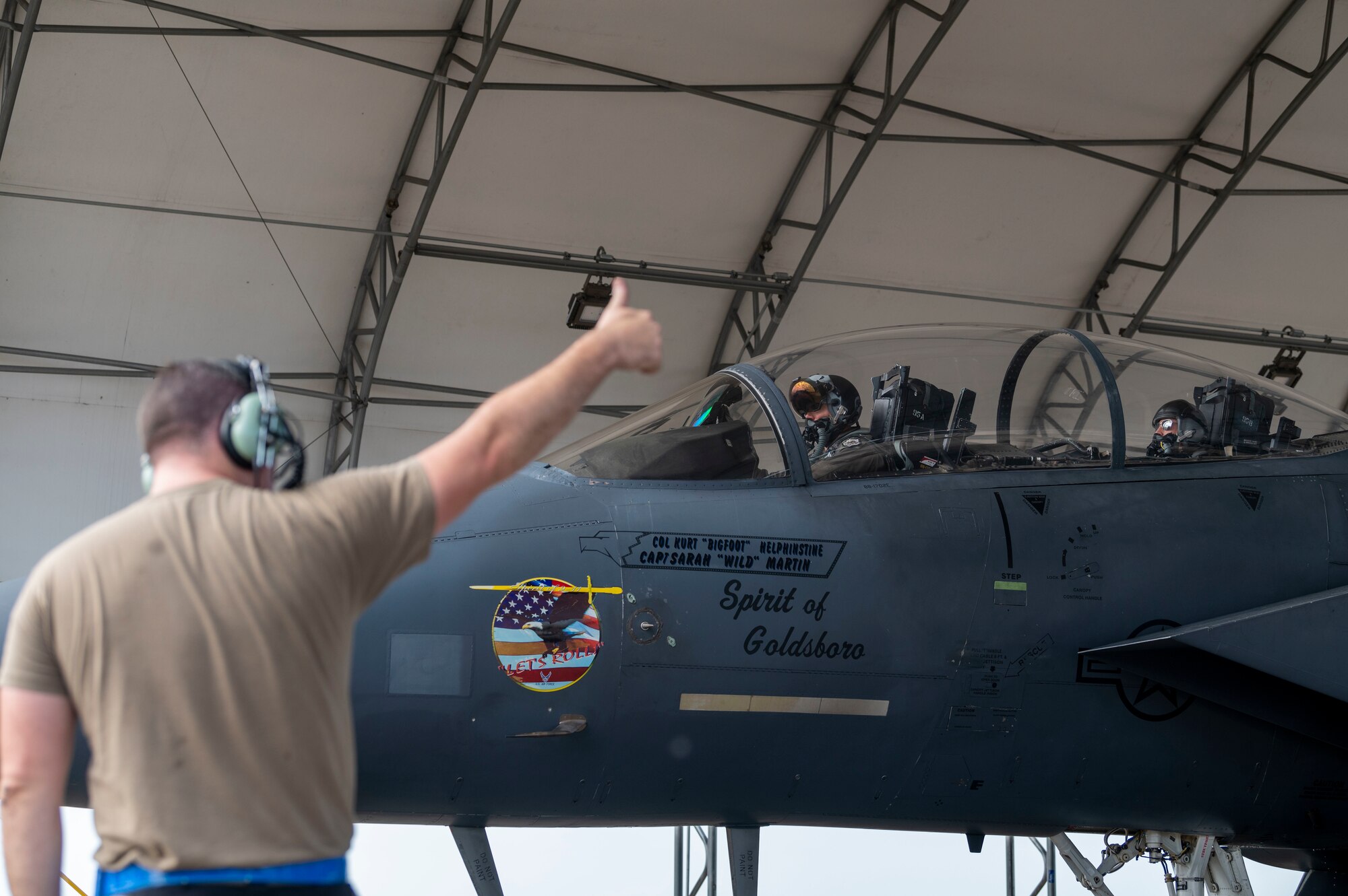 Col. Kurt Kurt Helphinstine, 4th Fighter Wing commander, prepares to take off at Seymour Johnson Air Force Base, North Carolina, May 2, 2022. Helphinstine took his final flight as the commander of the 4th FW. (U.S. Air Force photo by Senior Airman Kevin Holloway)