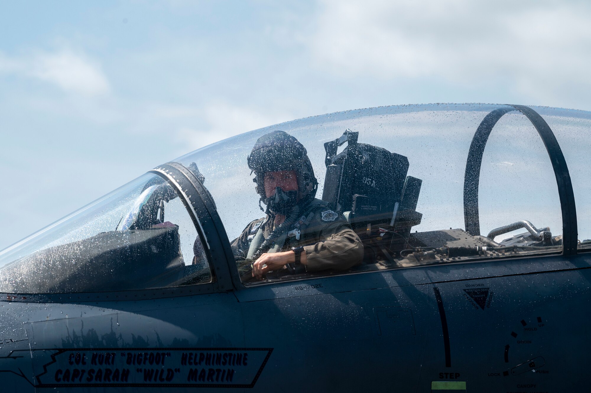 Col. Kurt Helphinstine, 4th Fighter Wing commander, returns from his final flight at Seymour Johnson Air Force Base, North Carolina, May 2, 2022. This was Helphinstine’s final flight before leaving the 4th FW. (U.S. Air Force photo by Senior Airman Kevin Holloway)