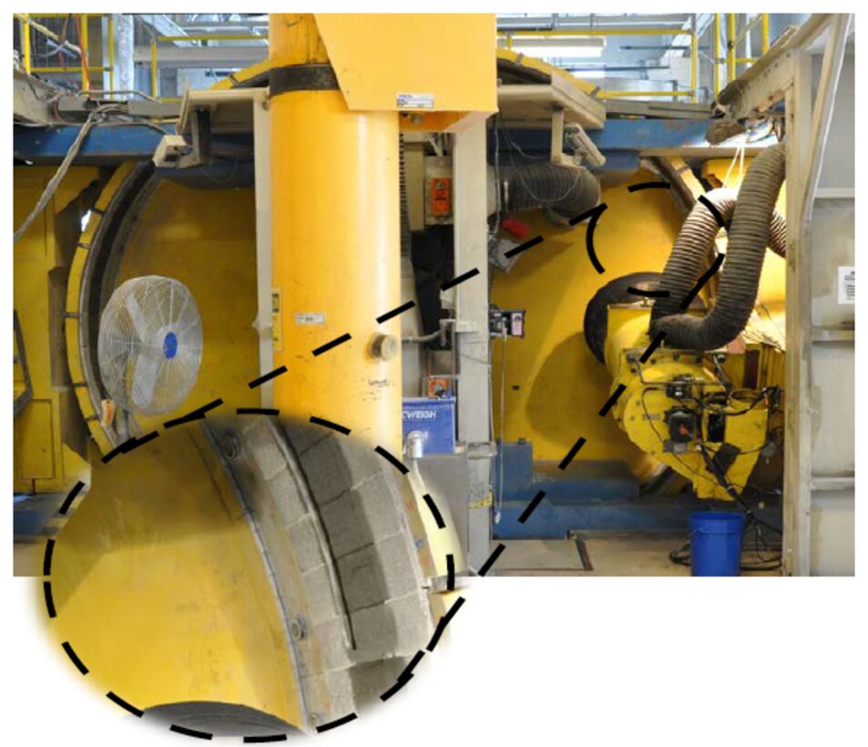 Image of internal drum dynamometer with magnified inset of area showing concrete tiles