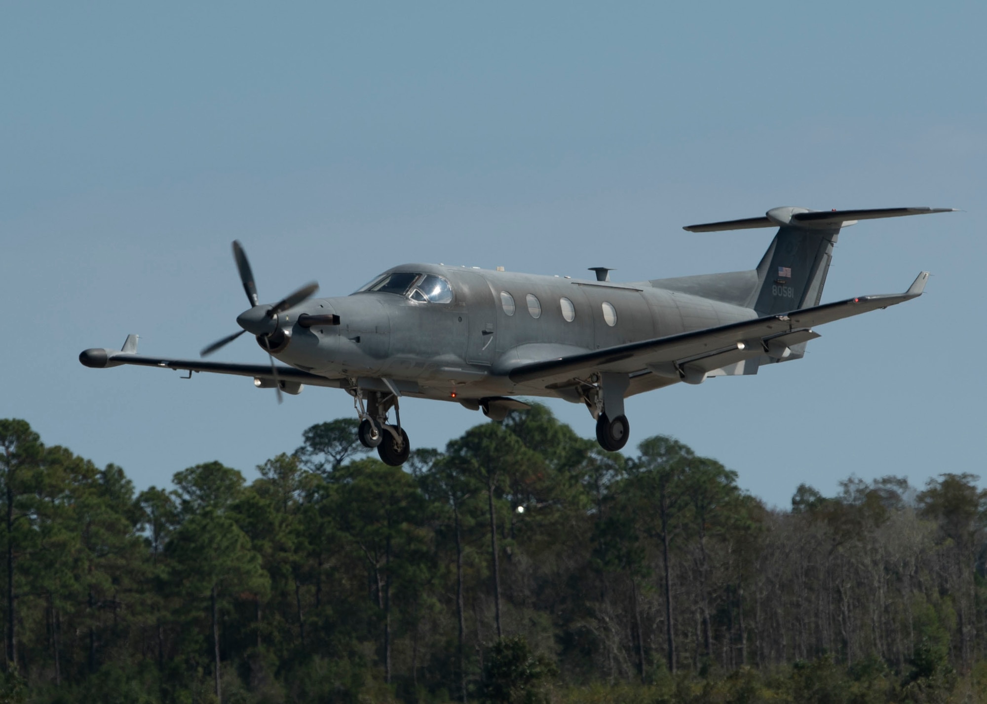 A U-28A fixed-wing aircraft, assigned to the 34th Special Operations Squadron, takes off from Hurlburt Field, Florida, Oct. 18, 2018. The U-28A provides airborne intelligence, surveillance and reconnaissance in support of humanitarian operations, search and rescue, and special operations missions. (U.S. Air Force photo by Airman 1st Class Joel Miller)