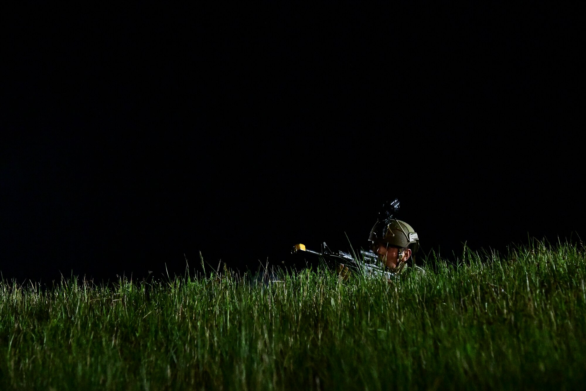 A simulated explosive detonates during a routine training event (RTE) at Kunsan Air Base, Republic of Korea, April 28, 2022. Training for opposing forces ensures 8th Security Forces Squadron defenders are ready for any contingency, and day or night, able to defend the base.