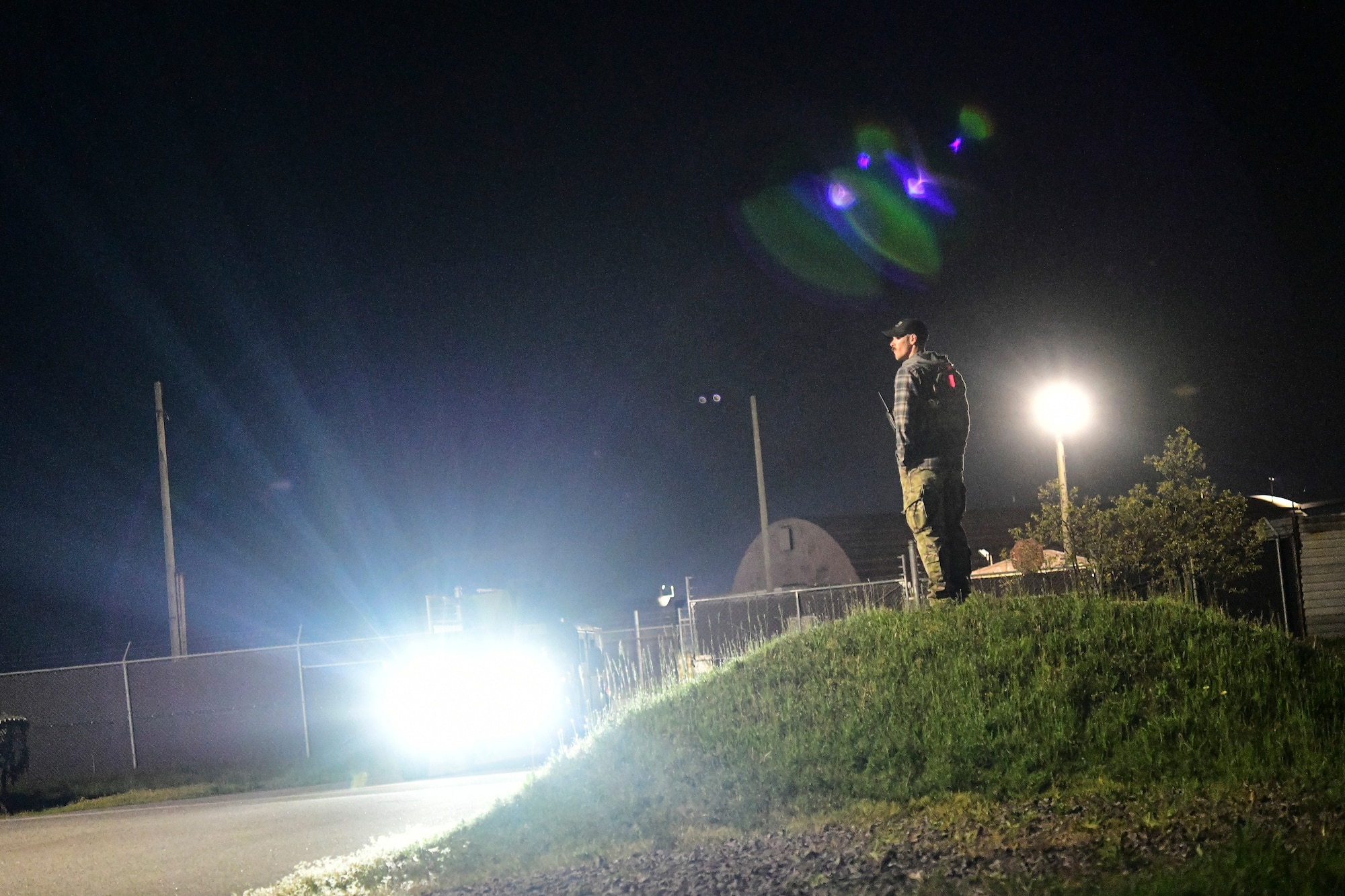 A simulated explosive detonates during a routine training event (RTE) at Kunsan Air Base, Republic of Korea, April 28, 2022. Training for opposing forces ensures 8th Security Forces Squadron defenders are ready for any contingency, and day or night, able to defend the base.