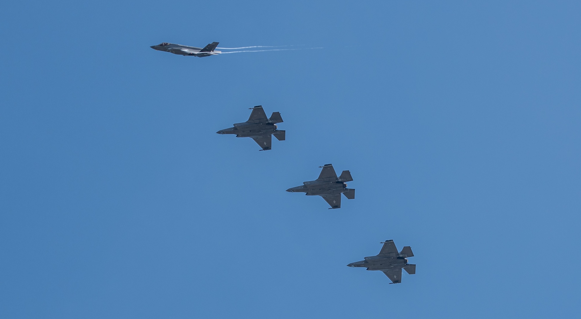 Four F-35A Lightning IIs from Hill Air Force Base, Utah, take flight during Sentry Savannah in Georgia. The 419th Fighter Wing at Hill AFB sent Air Force reservists and F-35s to support the Air National Guard’s largest fourth- and fifth-generation fighter aircraft exercise.
