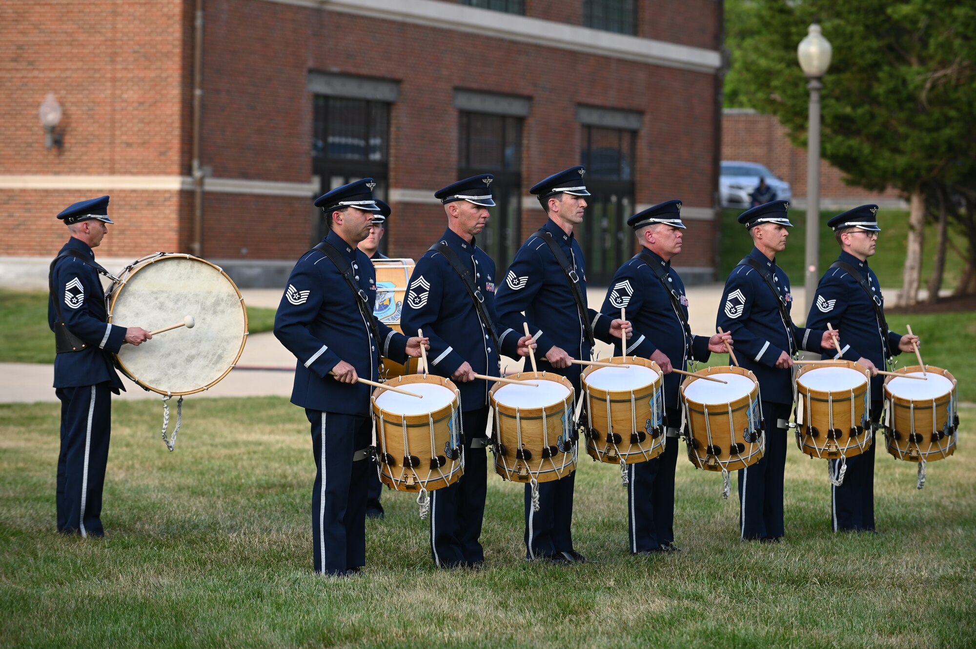 Percussionists of The United States Air Force Band perform during the U.S. Air Force’s 75th Birthday Celebration Spring Tattoo on Joint Base Anacostia-Bolling, Washington, D.C., May 3, 2022. Through world-class musical presentations and ceremonies, The U.S. Air Force Band helps create bonds between the United States and the worldwide community. Using music to bridge language, cultural, societal and socio-economic differences, the Band's performances advance international relationships and inspire positive and long-lasting impressions of the U.S. Air Force and the United States of America. (U.S. Air Force photo by Airman 1st Class Anna Smith)