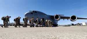 Air Force reservists from the 419th Fighter Wing board a C-17 aircraft headed to Savannah, Georgia. The 419th FW sent Airman and F-35A Lightning II jets to support Sentry Savannah, the Air National Guard’s largest fourth- and fifth-generation fighter aircraft exercise