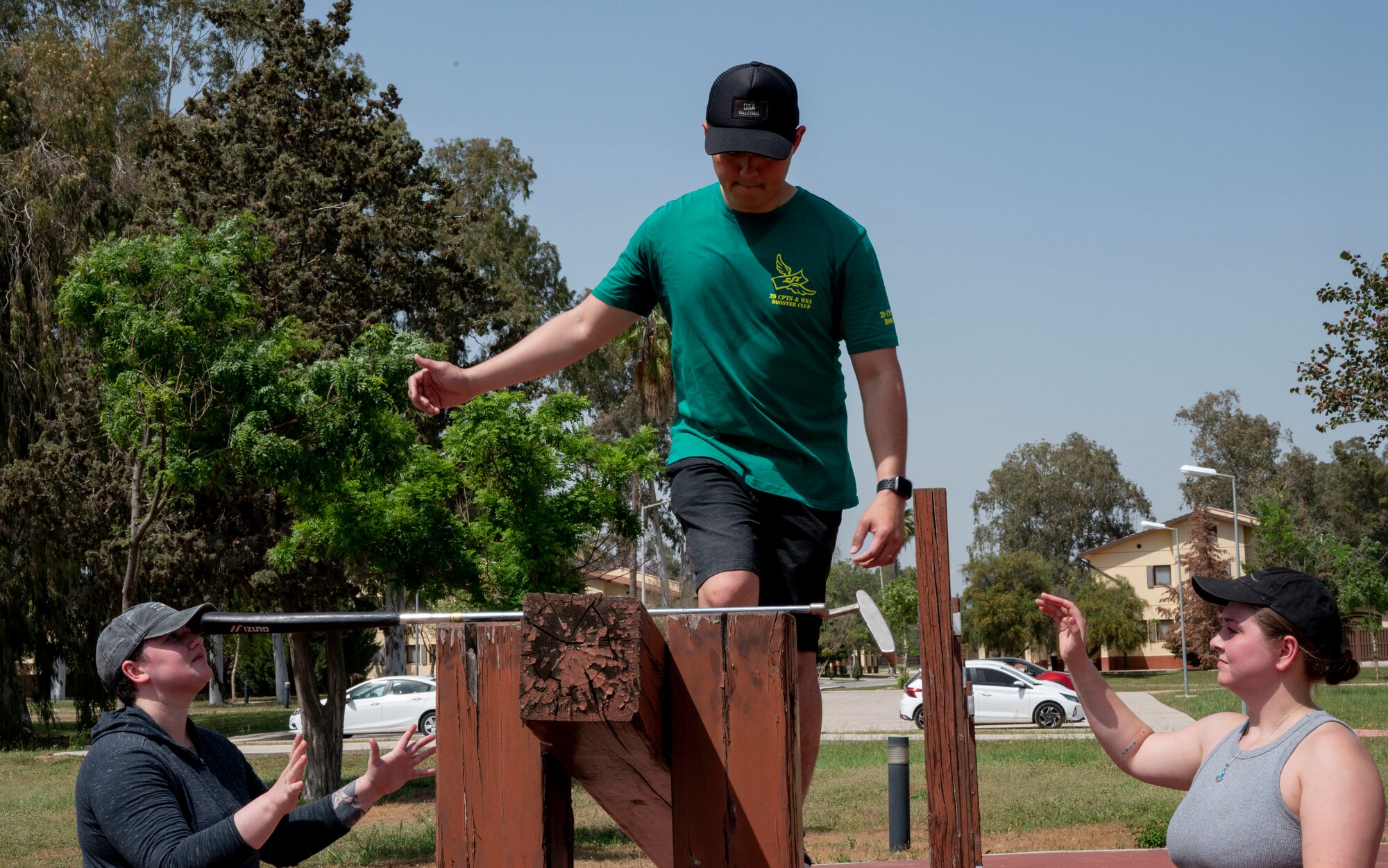 Team members assigned to various units across the 39th Air Base Wing participate in a relay golf challenge during a resiliency tactical pause race hosted by the 39th ABW at Incirlik Air Base, Turkey, April 29, 2022. The race consisted of teams gathering together to complete a list of obstacle courses around Incirlik AB. This event served to enhance resiliency by forming meaningful connections and promote alcohol awareness and sexual assault prevention. (U.S. Air Force photo by Staff Sgt. Gabrielle Winn)