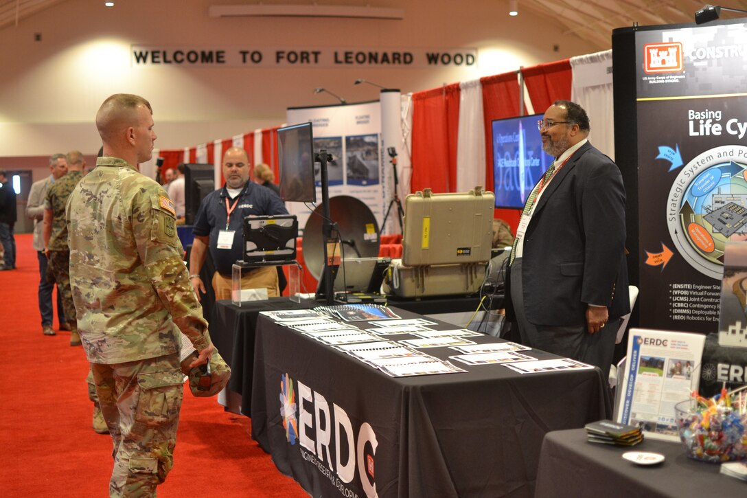 Representatives from the U.S. Army Engineer Research and Development Center (ERDC) attend the Army Engineer Association Engineer Week Industry exhibit, April 24-28, 2022.  ERDC technologies were showcased in booth areas to military and civilian personnel to view the current and future equipment, meet industry partners and build awareness of capabilities. (U.S. Army Corps of Engineers photo by Claiborne Cooksey)