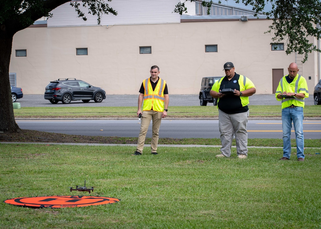 Team members from NAVFAC Southeast's CERT and the USACE ERDC participate in a joint exercise to operate a UAS during HURREX.