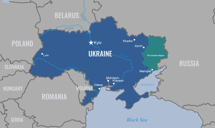 A map shows Ukraine and neighboring countries.